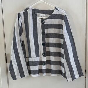 Habitat black white woven cotton striped long sleeve button front blouse Size XL